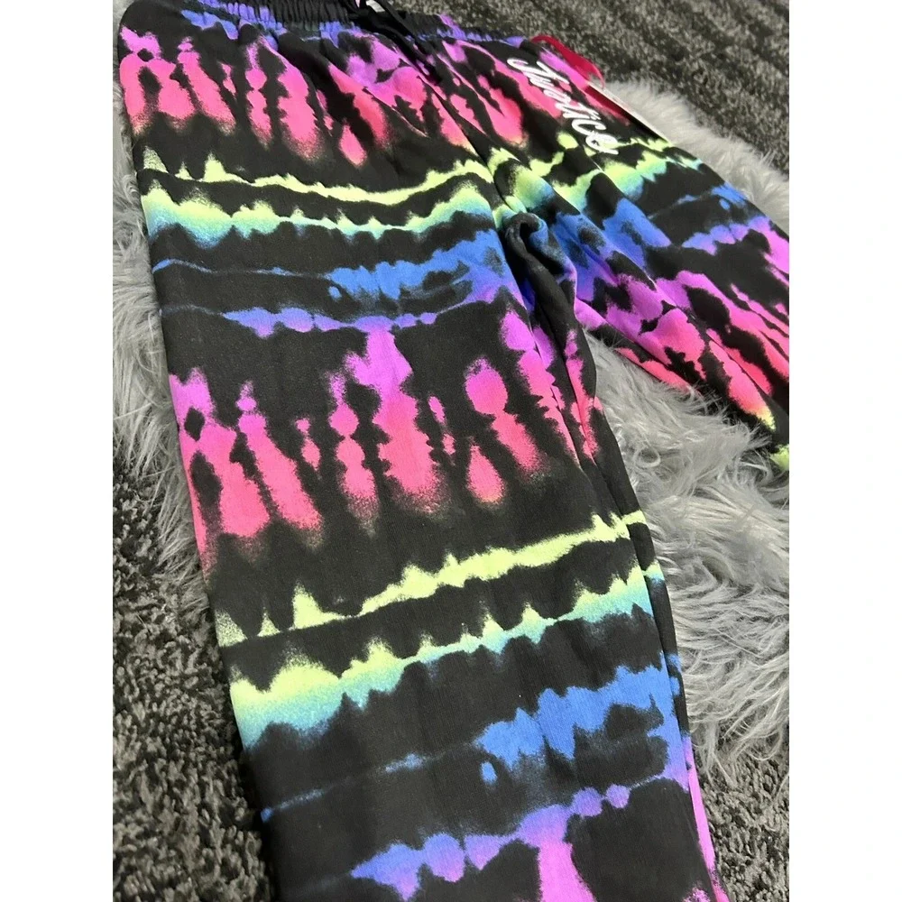 Justice Joggers Lounge Rainbow Tie Dye Neon Sweatpants Drawstring L 12/14